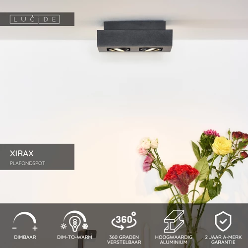 Lucide XIRAX - Plafondspot - LED Dim to warm - GU10 - 2x5W 2200K/3000K - Zwart - USP